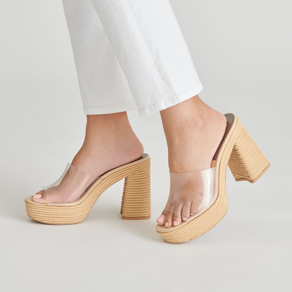 DV by Dolce Vita  Lichia Clear Strap Tan Platform Heels Sz 10
